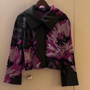 St. John Dark Green and Purple Floral Button Colar Blazer Size 6